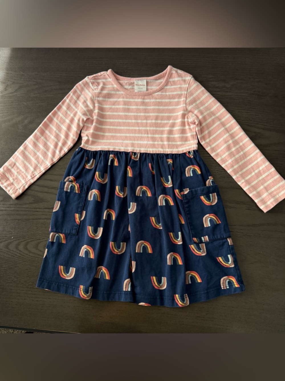 Hanna‎ Andersson Mixie Playdress Size 4(100cm) Color:Retro Rainbows In Navy